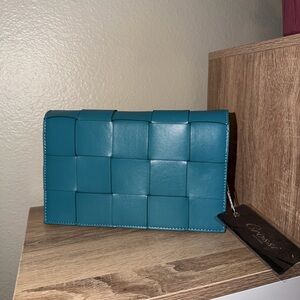 Teal Intrecciato Leather Crossbody or Wristlet